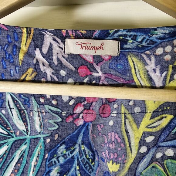 Triumph Painted Leaves Kimono Kaftan Multi Blue Fringe Swim Cover Up - Picture 4 of 8